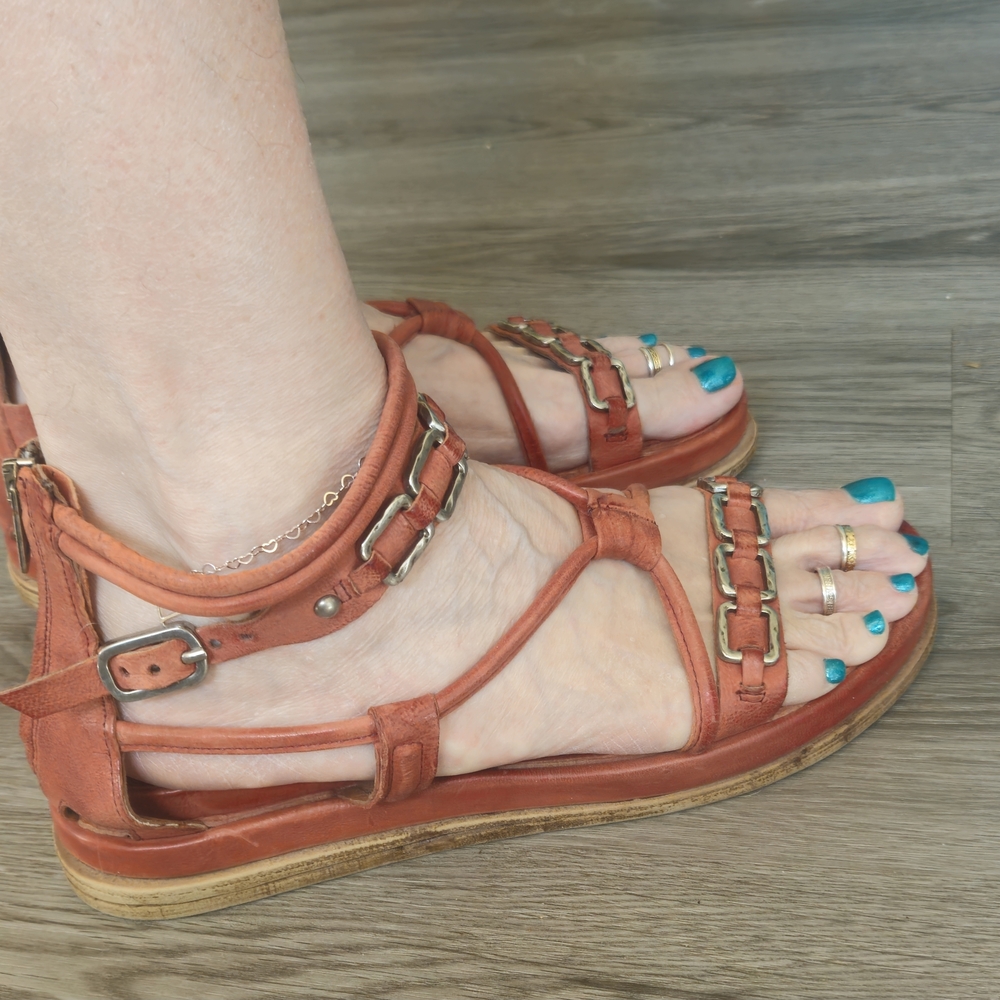 Airstep / A.S.98 Orange Leather Lace-Up Back-Zip Sandals - Picture 2 of 11